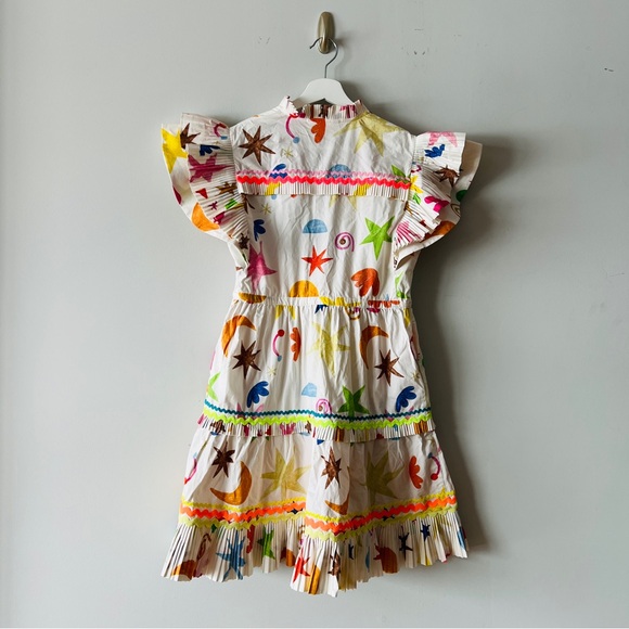 CeliaB Meridian Dress Colorful Print Ruffle Mini Dress V-Neck Statement Size XS - Picture 7 of 8